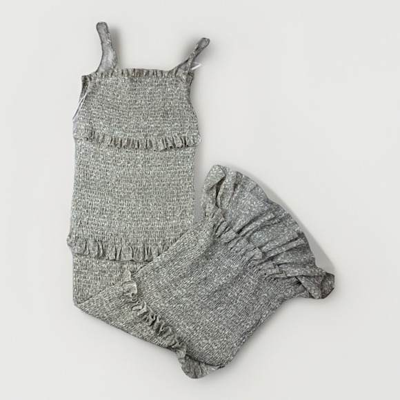 Mable Dresses & Skirts - Mable Floral Smocked Midi Dress Medium M Tiered Ruffle Boho Spaghetti Strap Gray